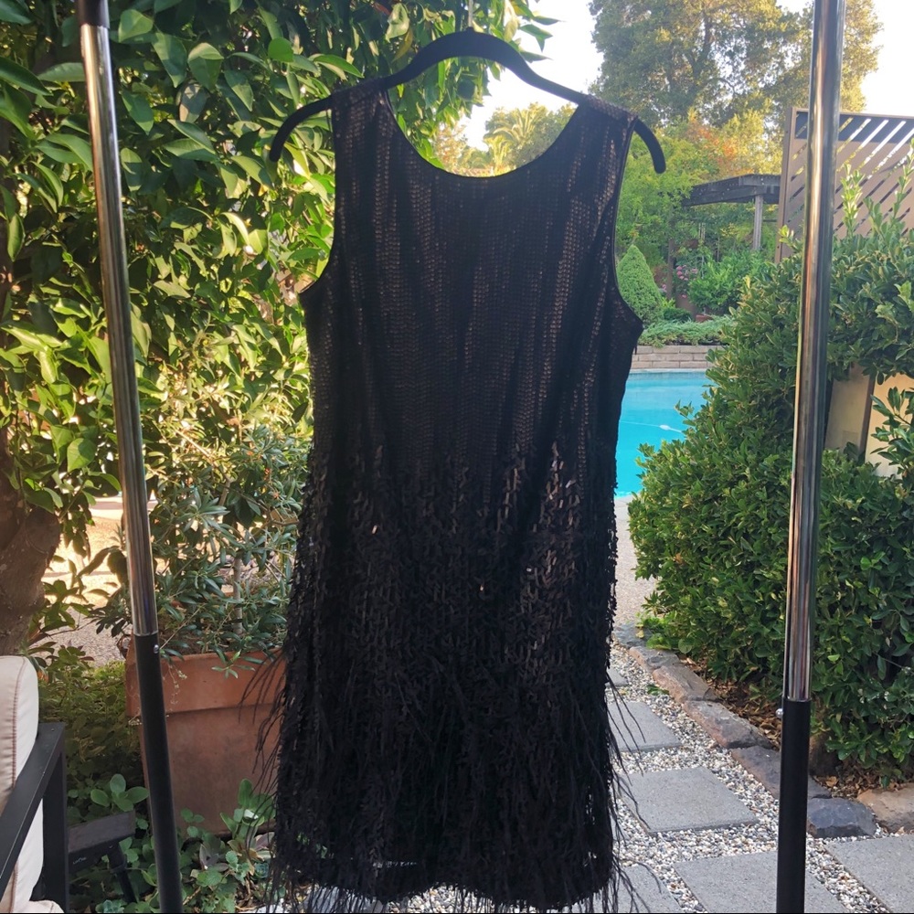 NEW YEARS DRESS Jessica Simpson Black Sequin and Feather Dress